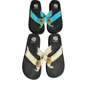 Lot of 2 pairs Yellow Box Flip Flops Women's size 8 Turqoise & Ivory